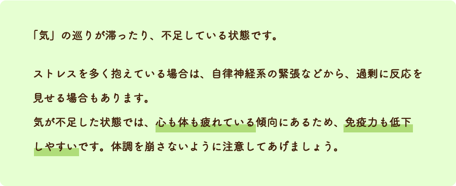 「気」の巡りが滞ったり、不足している状態です。