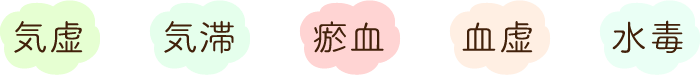 気虚・気滞・瘀血・血虚・水毒